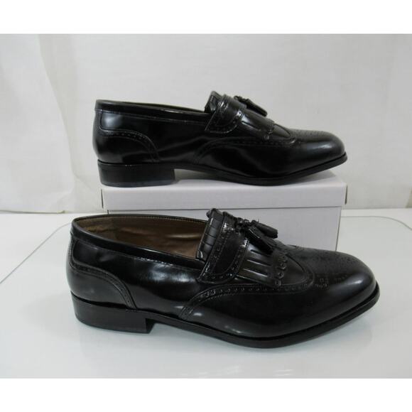 Men's Florsheim Lexington Kiltie Tassel Wing Tip Loafer Black Size 10 Wide 3E - Picture 4 of 12